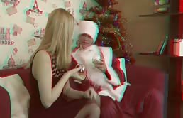 Blonde slut gives santa her mouth and asshole